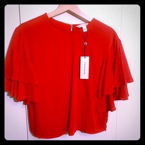 POPSUGAR Blouse Flounce Sleeve Cropped Red XS NWT